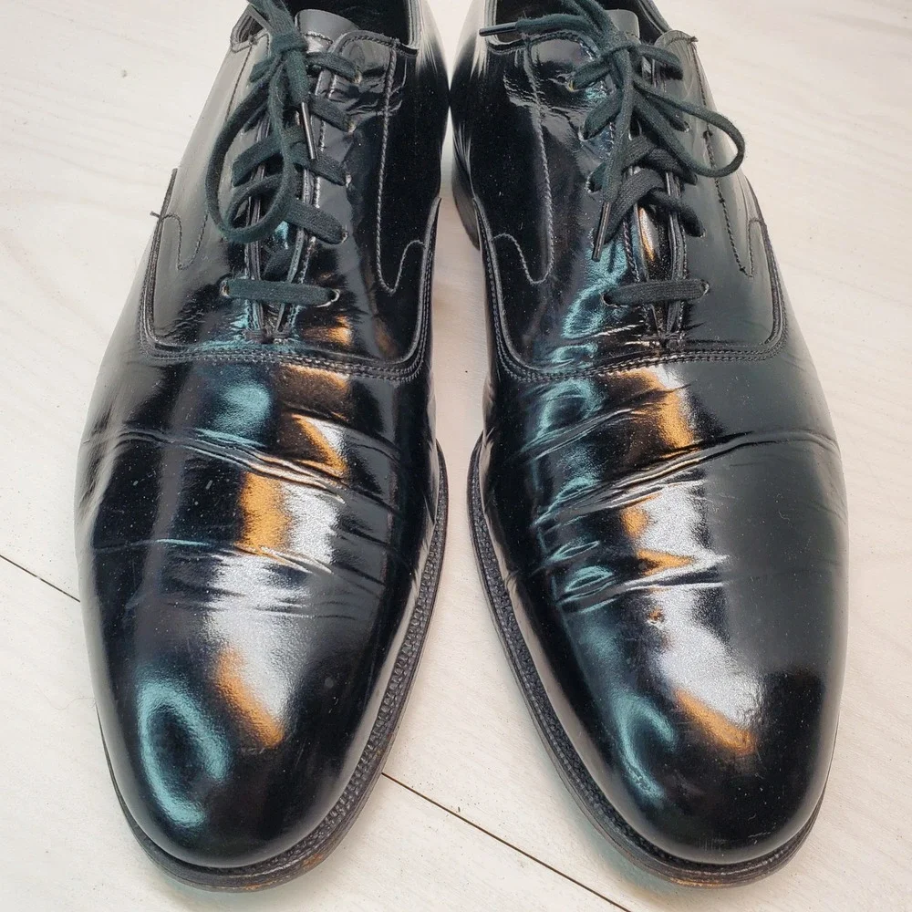 Brooks Brothers Brooks English Mens Black Patent Leather Oxford Shoes 8 41 C
